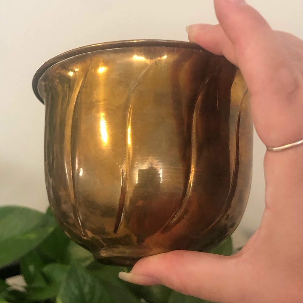 Elegant Ribbed Brass Planter